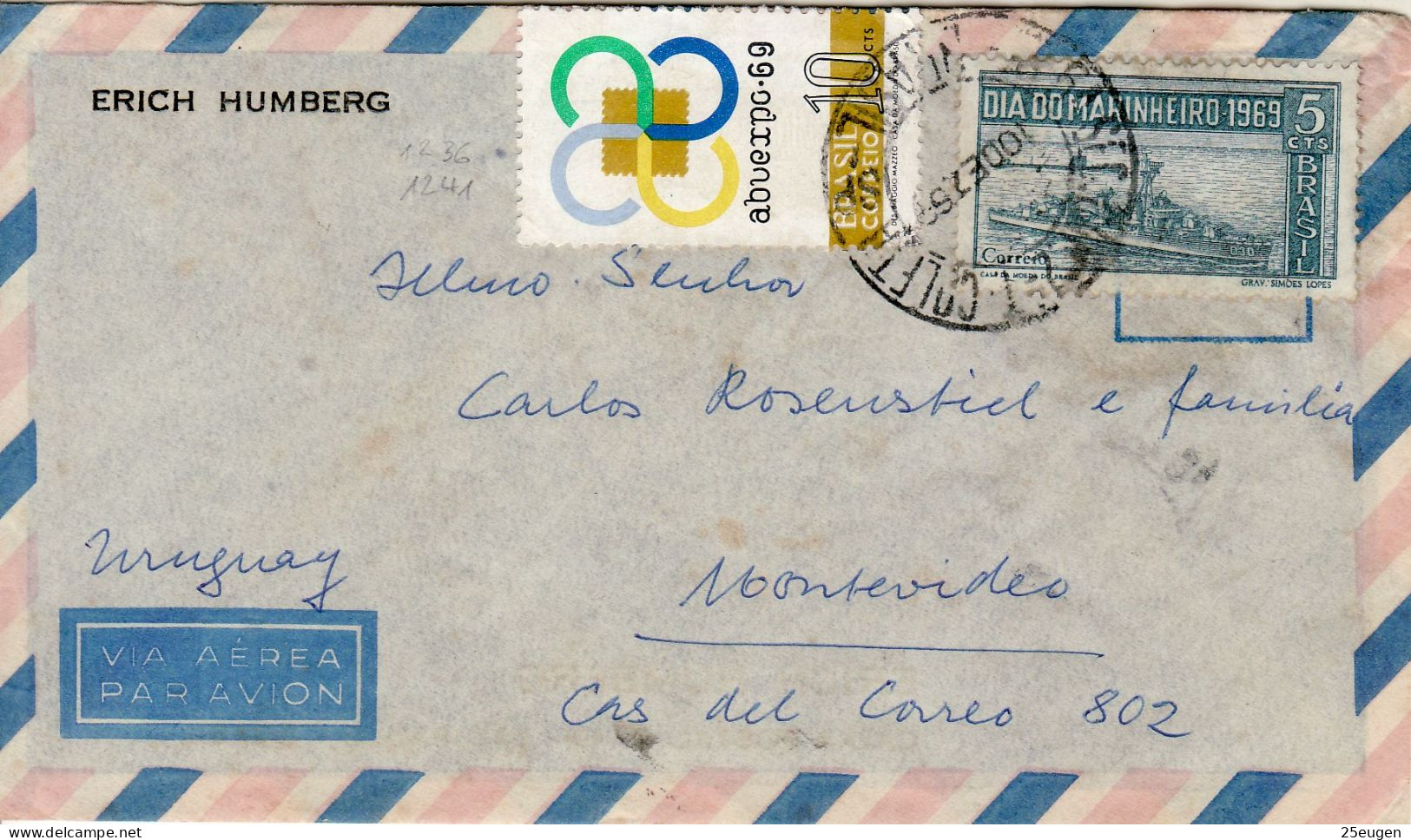 BRAZIL 1969 AIRMAIL  LETTER SENT TO MONTEVIDEO - Brieven En Documenten