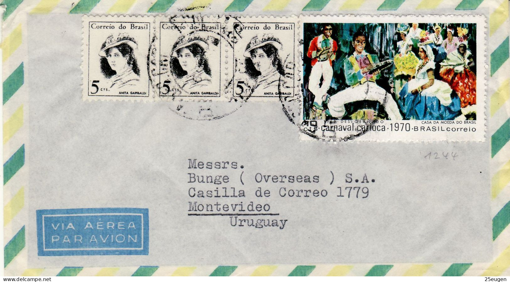 BRAZIL 1970 AIRMAIL  LETTER SENT TO MONTEVIDEO - Lettres & Documents