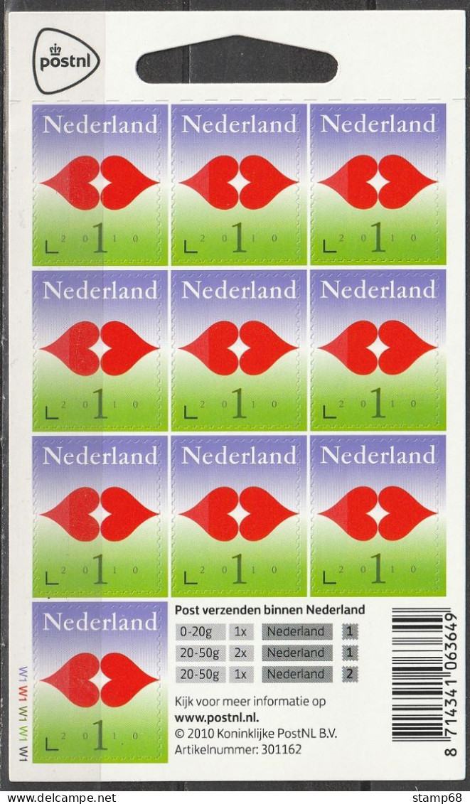 Nederland NVPH 2745 V2745b Vel Liefdezegel PostNL Fijn Raster 2010 Postfris MNH Netherlands - Neufs