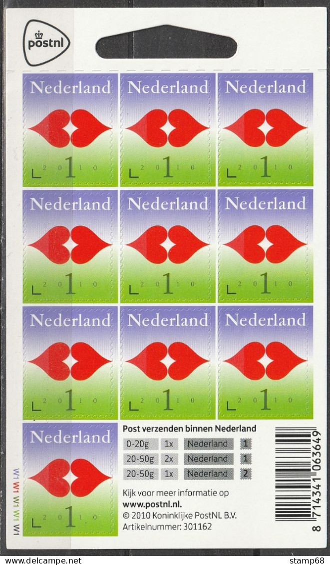 Nederland NVPH 2745 V2745b Vel Liefdezegel PostNL Fijn Raster 2010 Postfris MNH Netherlands - Ongebruikt