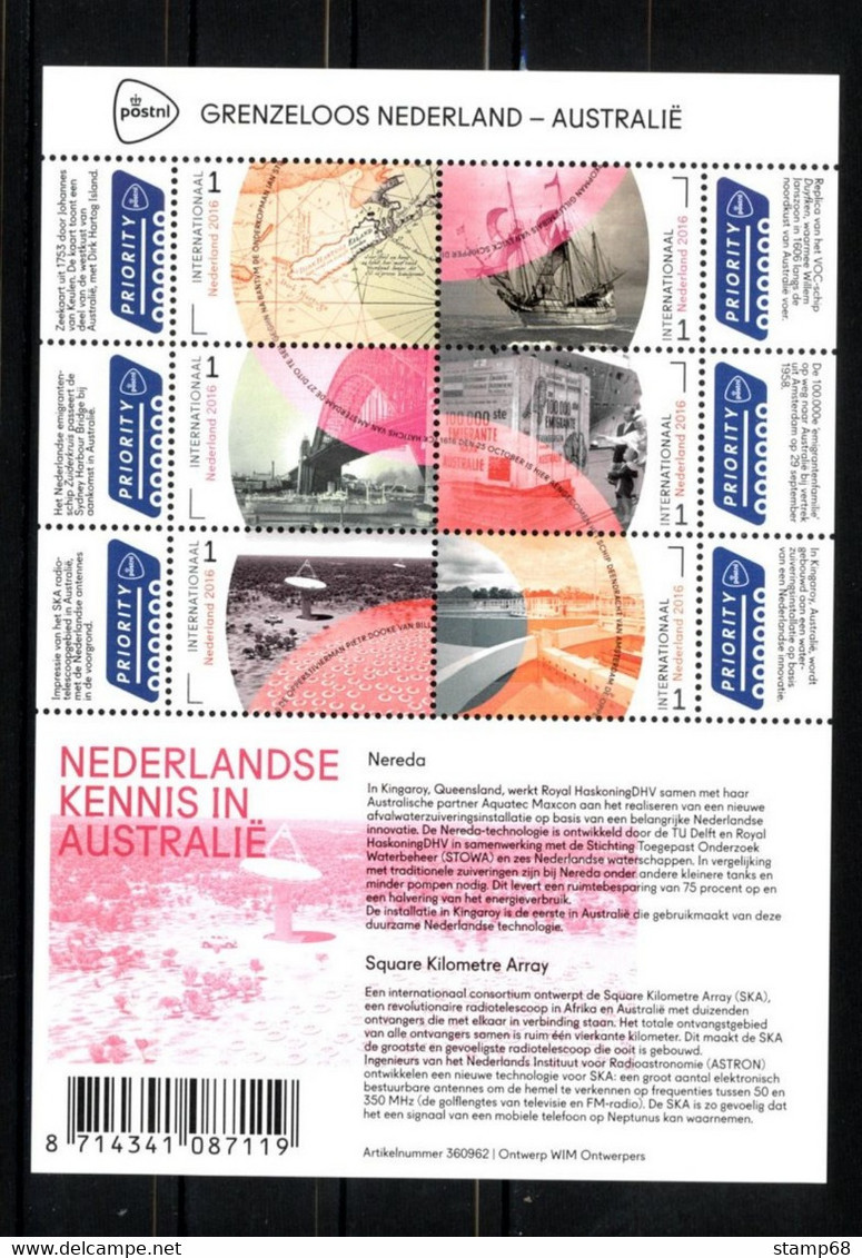 Nederland NVPH 3441-46 V3441-46c Vel Grenzeloos Nederland Australie 2016 Postfris MNH Netherlands Relationship Australia - Ongebruikt