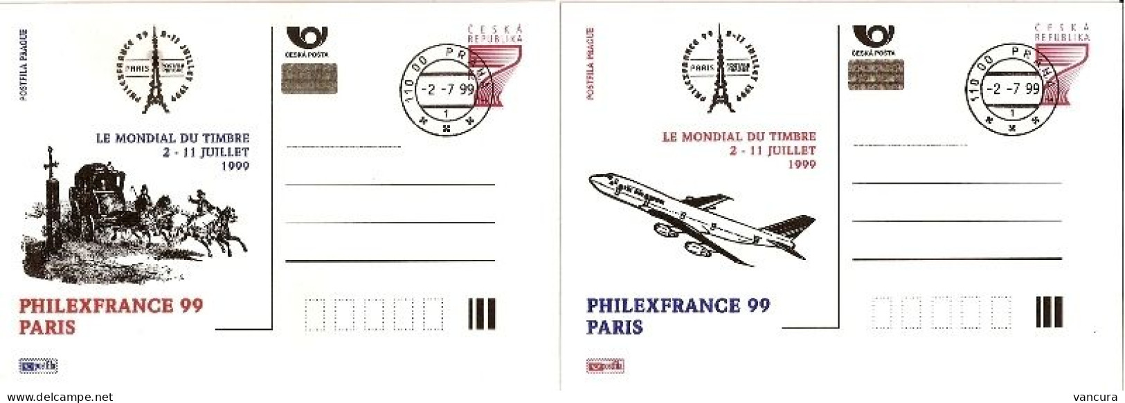 CDV A 46-7 Czech Republic Philexfrance 1999 Coach Airplane - Cartes Postales