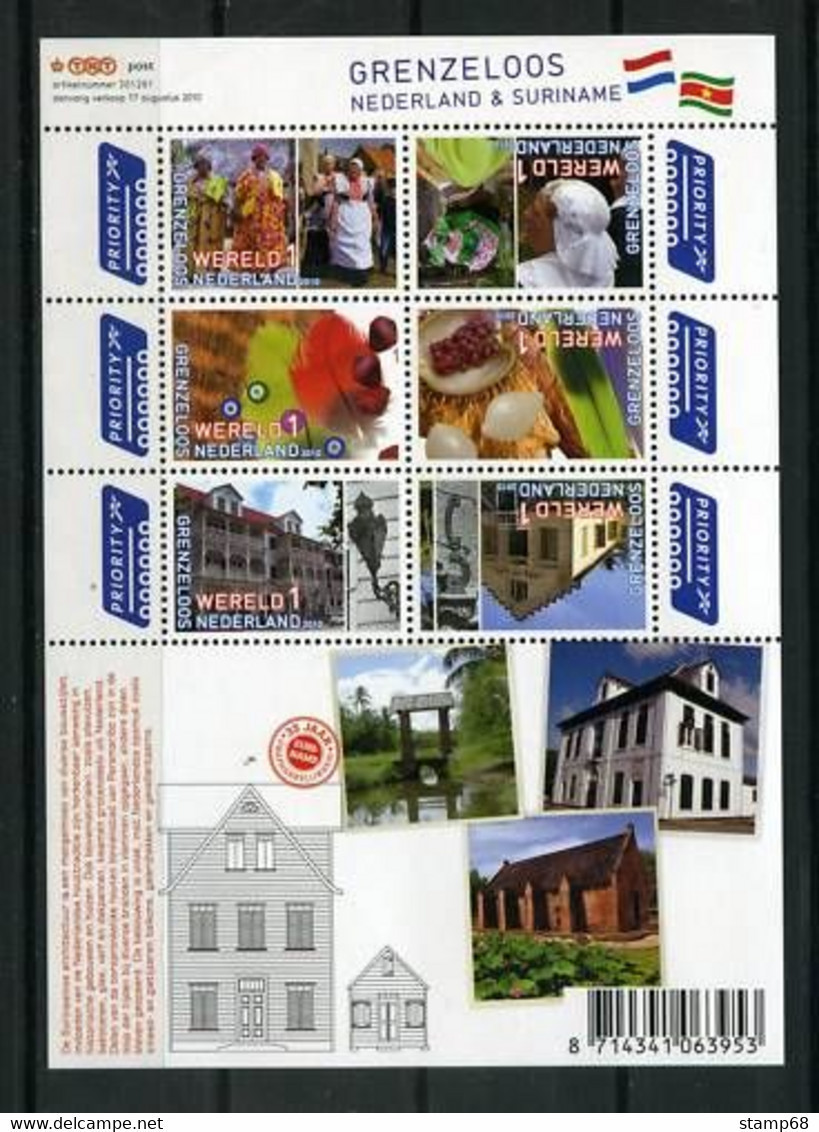 Nederland NVPH 2752-57 V2752-57c Vel Grenzeloos Nederland Suriname 2010 Postfris MNH Netherlands Relationship Suriname - Ongebruikt