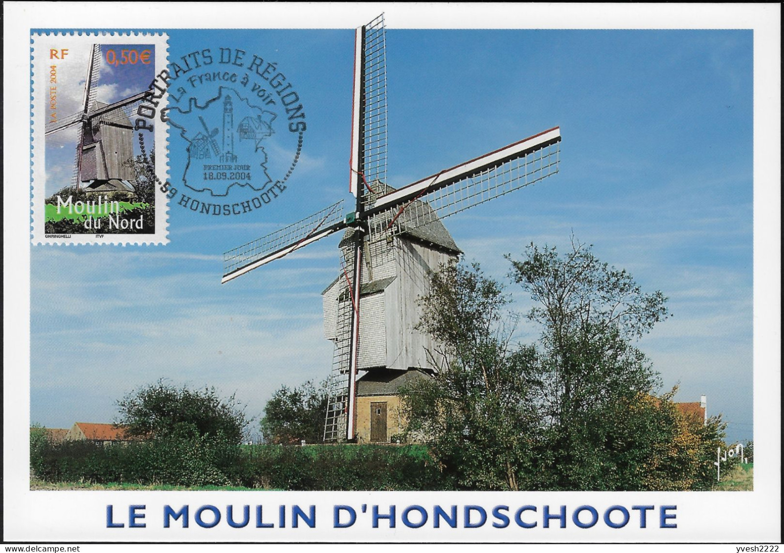 France 2004 Y&T 3706. Le Moulin D'Hondschoote. Carte Maximum - Windmills