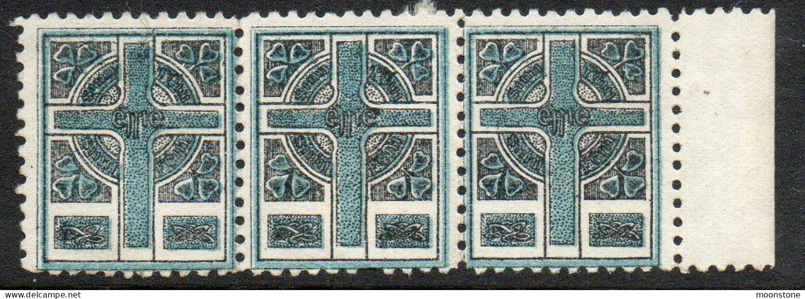 Ireland 1908 Sinn Fein Celtic Cross, Propaganda Label In Blue, Strip Of 3, Heavily Hinged Mint - Ungebraucht