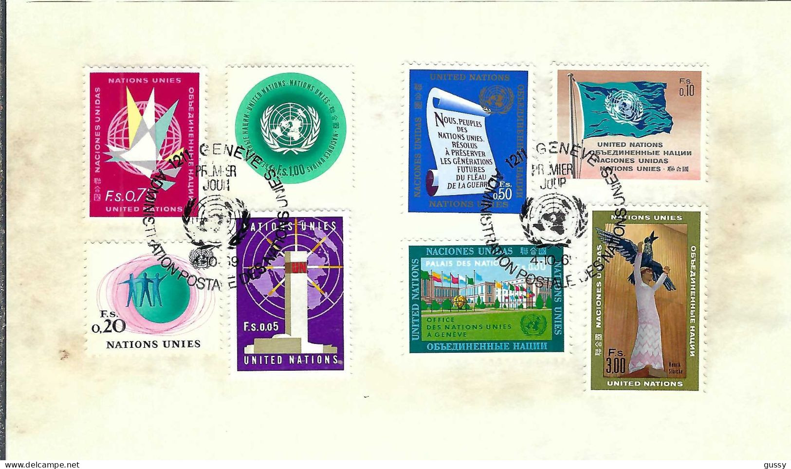 NATIONS UNIES Genève (Suisse) Ca.1970: B Affr. De La 1ère Série Complète Sur 3 Fragments - Used Stamps