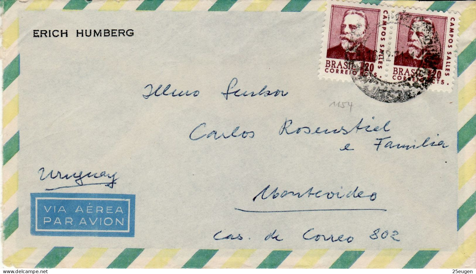 BRAZIL 1971 AIRMAIL  LETTER SENT TO MONTEVIDEO - Lettres & Documents