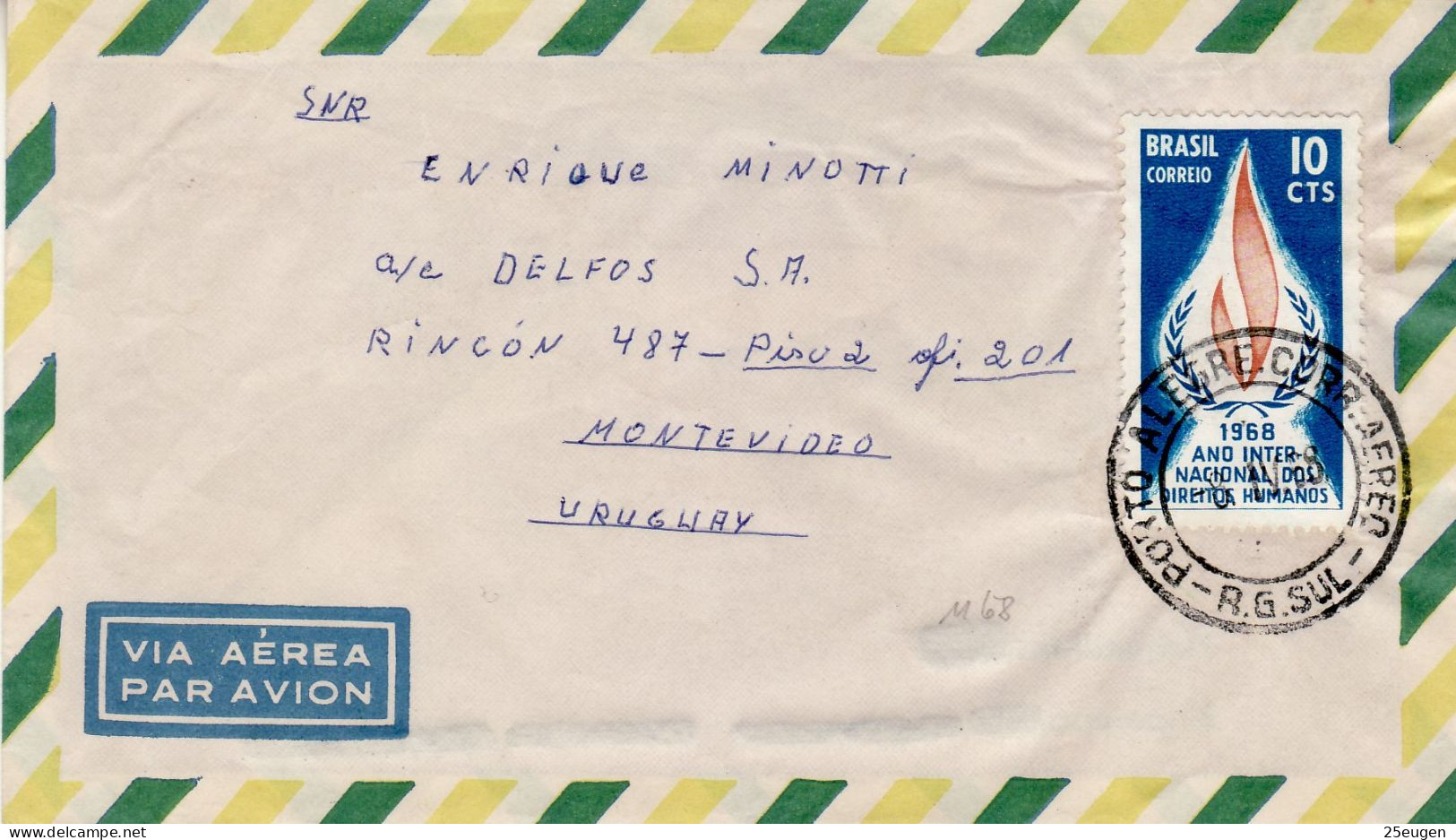 BRAZIL 1968 AIRMAIL  LETTER SENT TO MONTEVIDEO - Briefe U. Dokumente