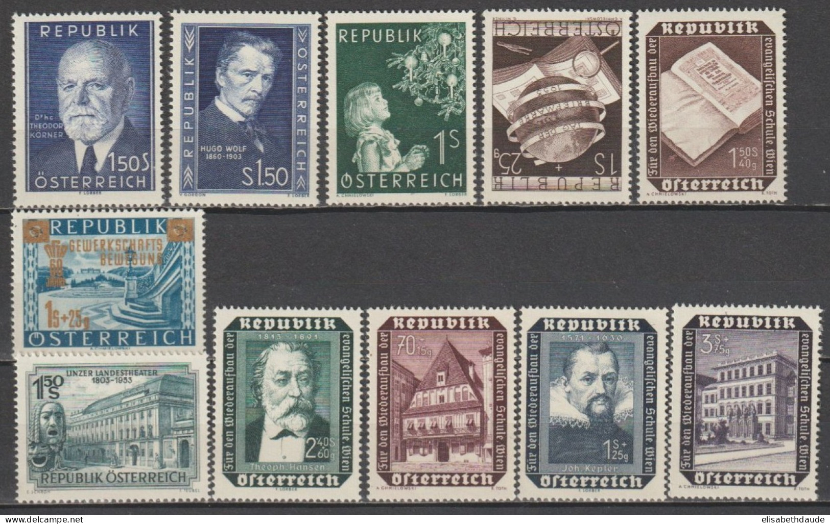 AUTRICHE - 1953 - ANNEE COMPLETE  YVERT N°818/828 ** MNH (828 * MLH) - COTE = 83.5 EUR. - Années Complètes