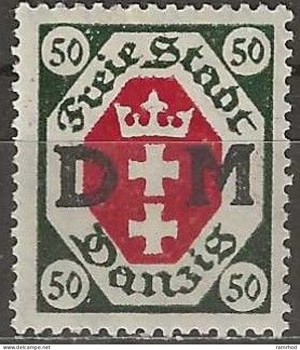 DANZIG 1921 Official - Arms Overprinted DM - 50pf. - Red And Green MH - Dienstmarken