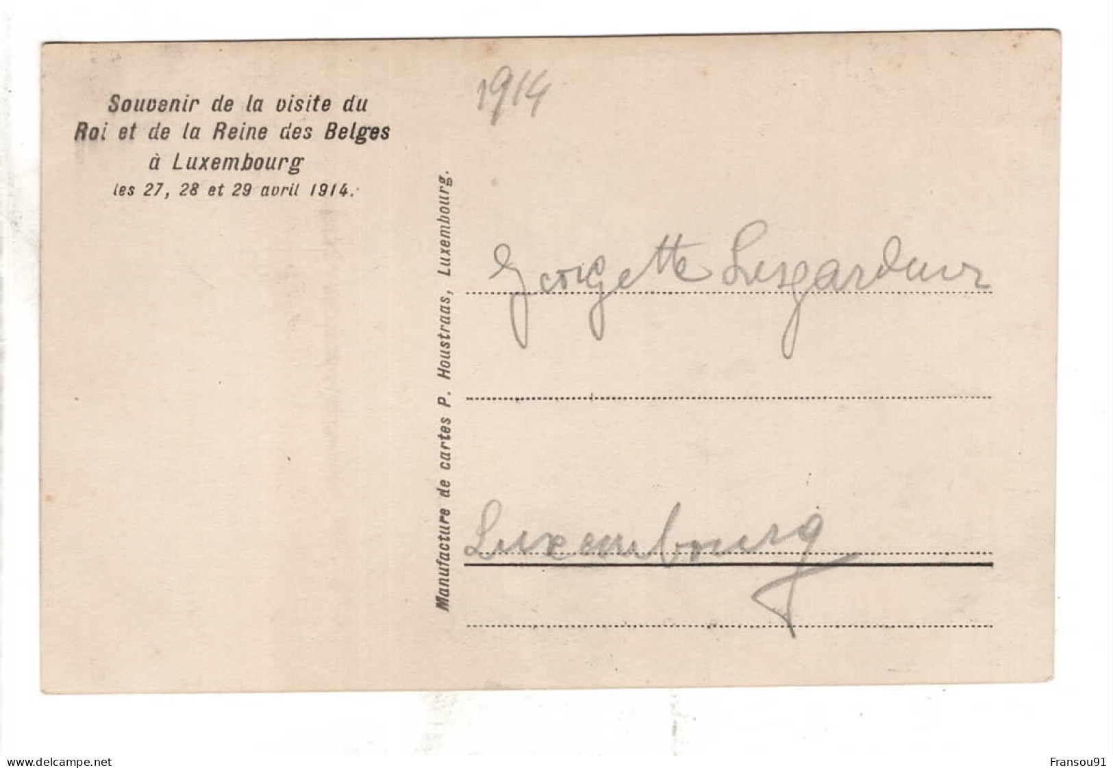 Carte Luxembourg - Souvenir De La Visite Du Roi Et De La Reine De Belgique à Luxembourg Avril 1914 - Colmar – Berg