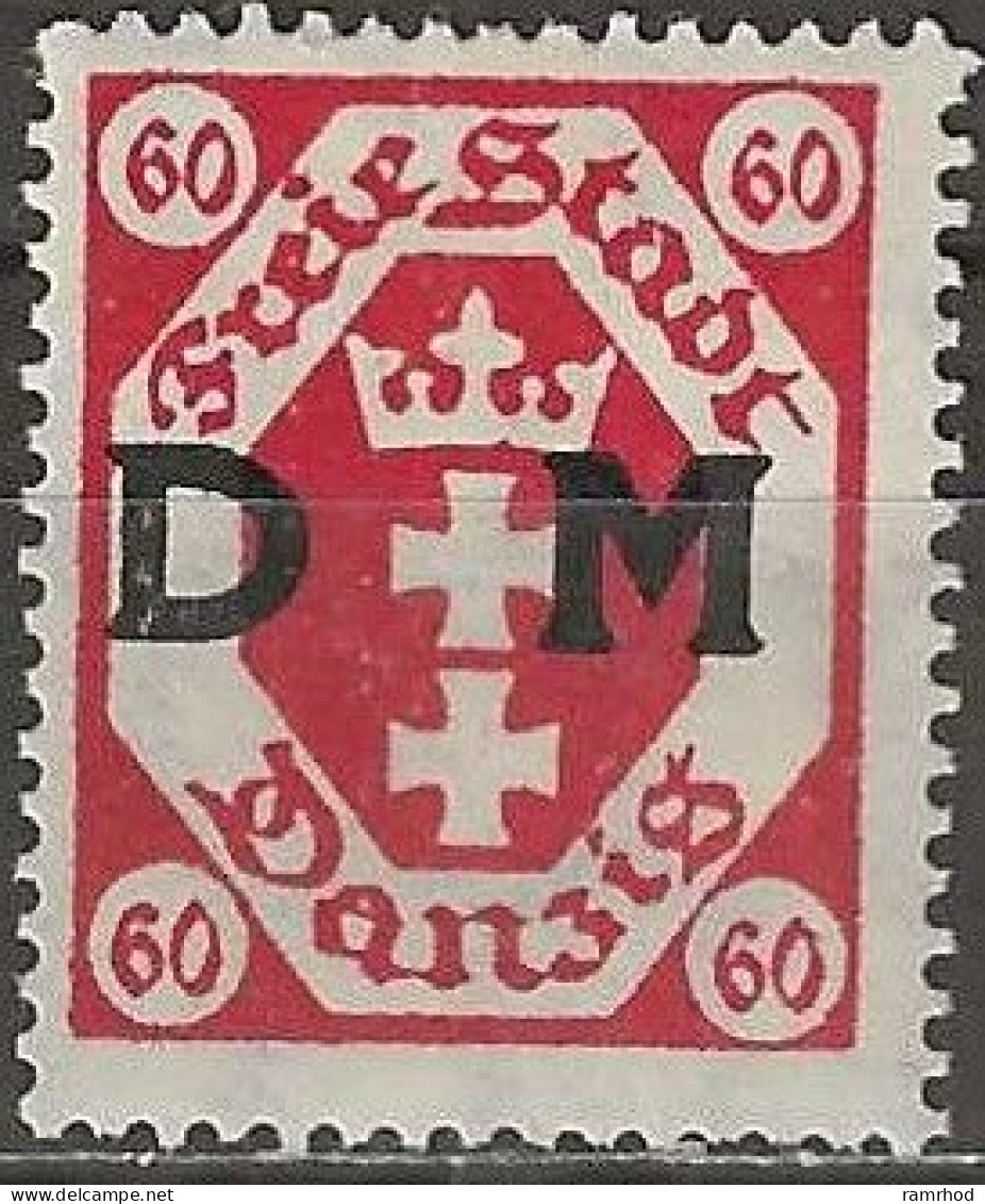 DANZIG 1921 Official - Arms Overprinted DM -  60pf. - Red MH - Dienstzegels