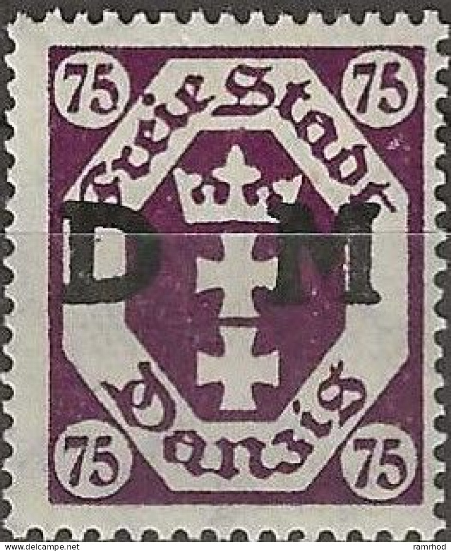 DANZIG 1921 Official - Arms Overprinted DM -  75pf. - Purple MH - Dienstmarken