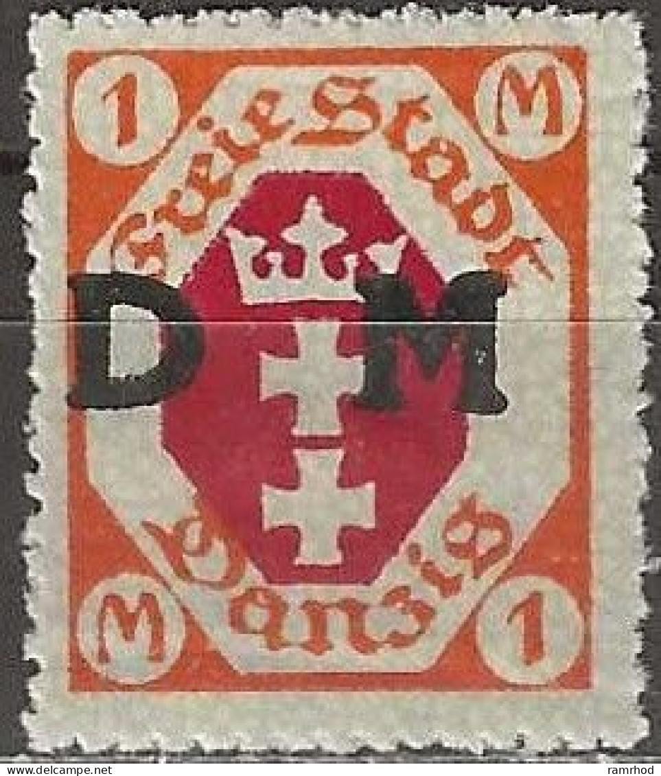 DANZIG 1921 Official - Arms Overprinted DM - 1m. - Red And Orange MH - Service