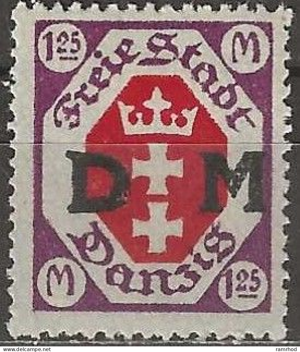 DANZIG 1921 Official - Arms Overprinted DM - 1m.25 - Red And Purple MH - Servizio