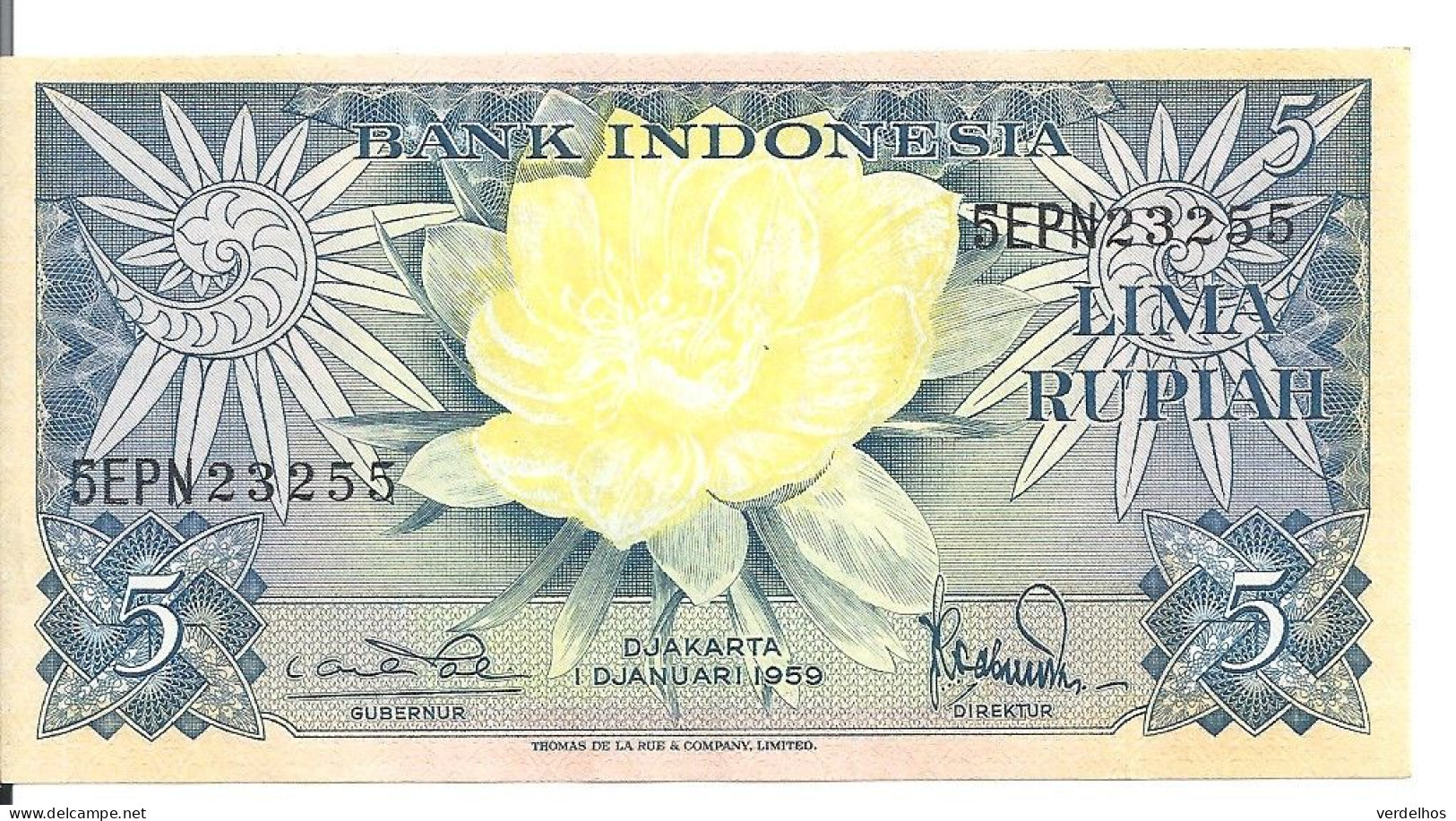 INDONESIE 5 RUPIAH 1959 UNC P 65 - Indonésie