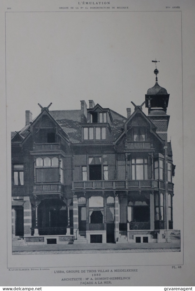 MIDDELKERKE 1889 , L'ISBA , GROUPE DE TROIS VILLAS A MIDDELKERKE   45 X 32 CM   VOIR 2 SCANS - Architettura