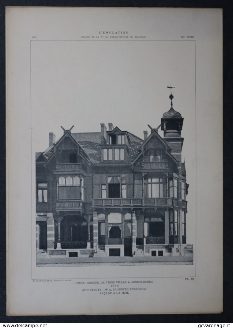 MIDDELKERKE 1889 , L'ISBA , GROUPE DE TROIS VILLAS A MIDDELKERKE   45 X 32 CM   VOIR 2 SCANS - Architektur