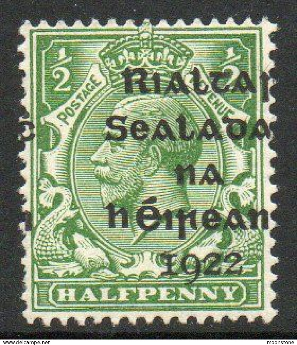 Ireland 1922 Dollard Rialtas Overprint On ½d Green, Overprint Misplaced To Right, Hinged Mint, SG 1 - Unused Stamps