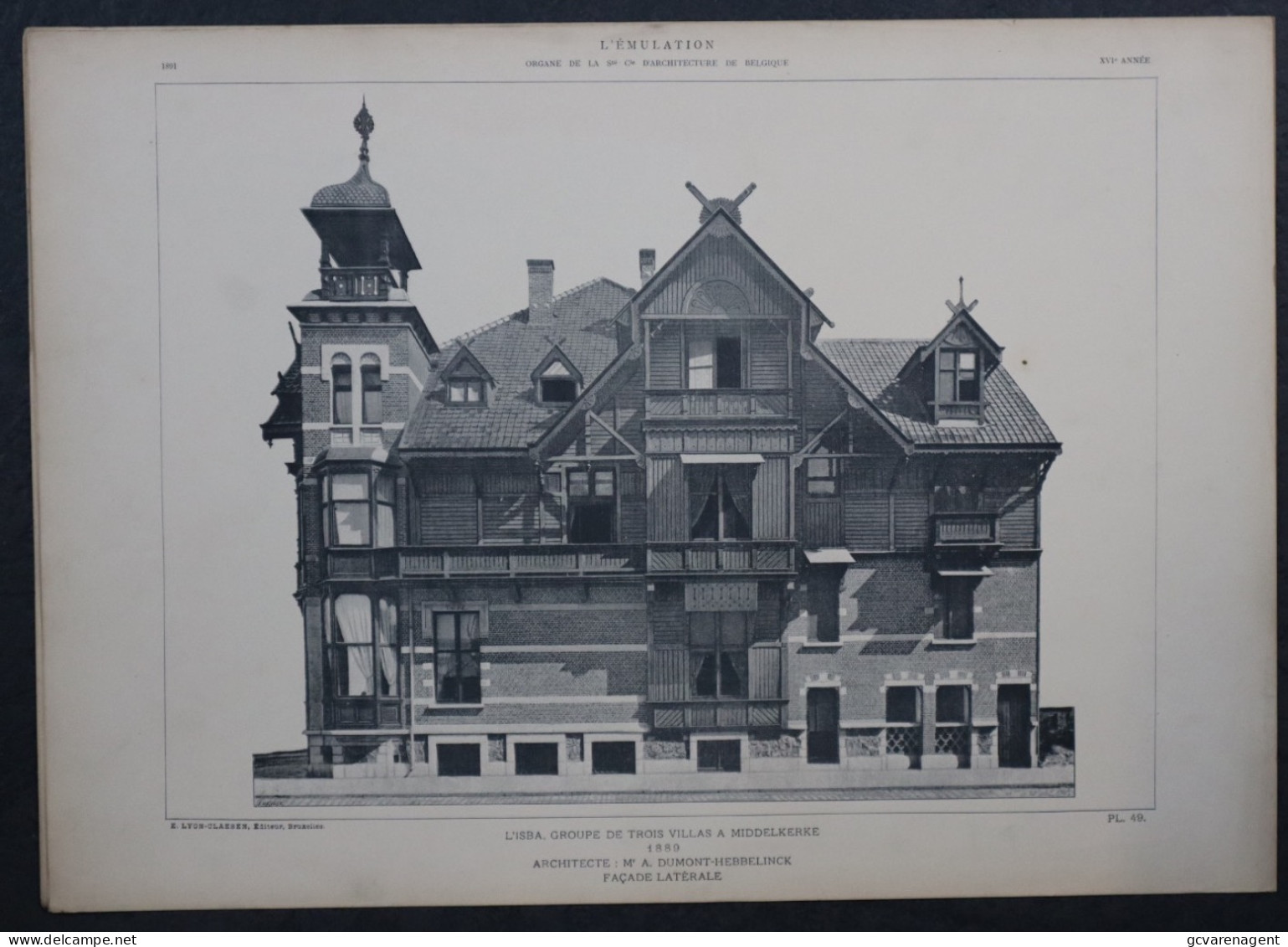 MIDDELKERKE 1889 , L'ISBA , GROUPE DE TROIS VILLAS A MIDDELKERKE   45 X 32 CM   VOIR 2 SCANS - Architectuur