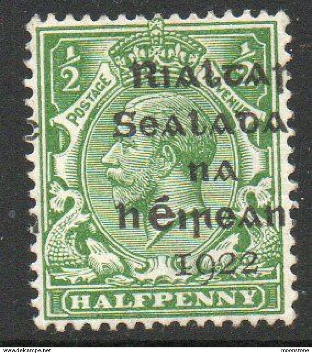 Ireland 1922 Dollard Rialtas Overprint On ½d Green, Overprint Misplaced To Right, Hinged Mint, SG 1 - Unused Stamps