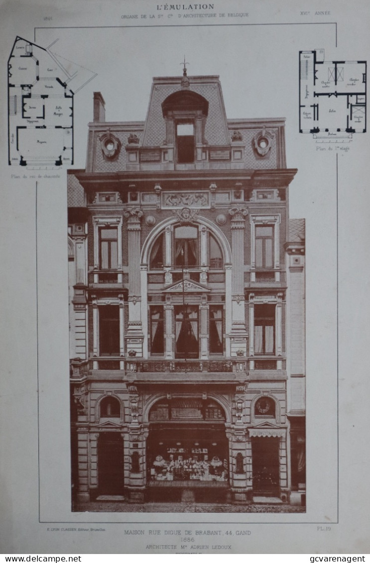 GENT 1886 - MAISON RUE DIGUE DE BRABANT 44     45 X 32 CM   VOIR 2 SCANS - Architettura