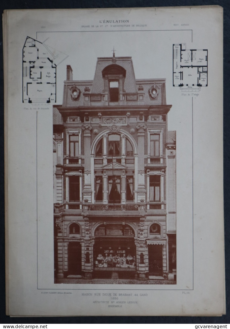 GENT 1886 - MAISON RUE DIGUE DE BRABANT 44     45 X 32 CM   VOIR 2 SCANS - Architecture