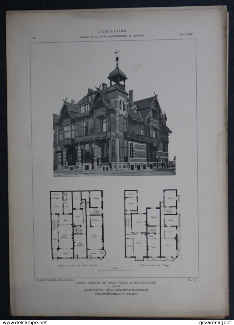 MIDDELKERKE 1889 - L'ISBA , GROUPE DE TRIS VILLAS A MIDDELKERKE      45 X 32 CM   VOIR 2 SCANS - Arquitectura