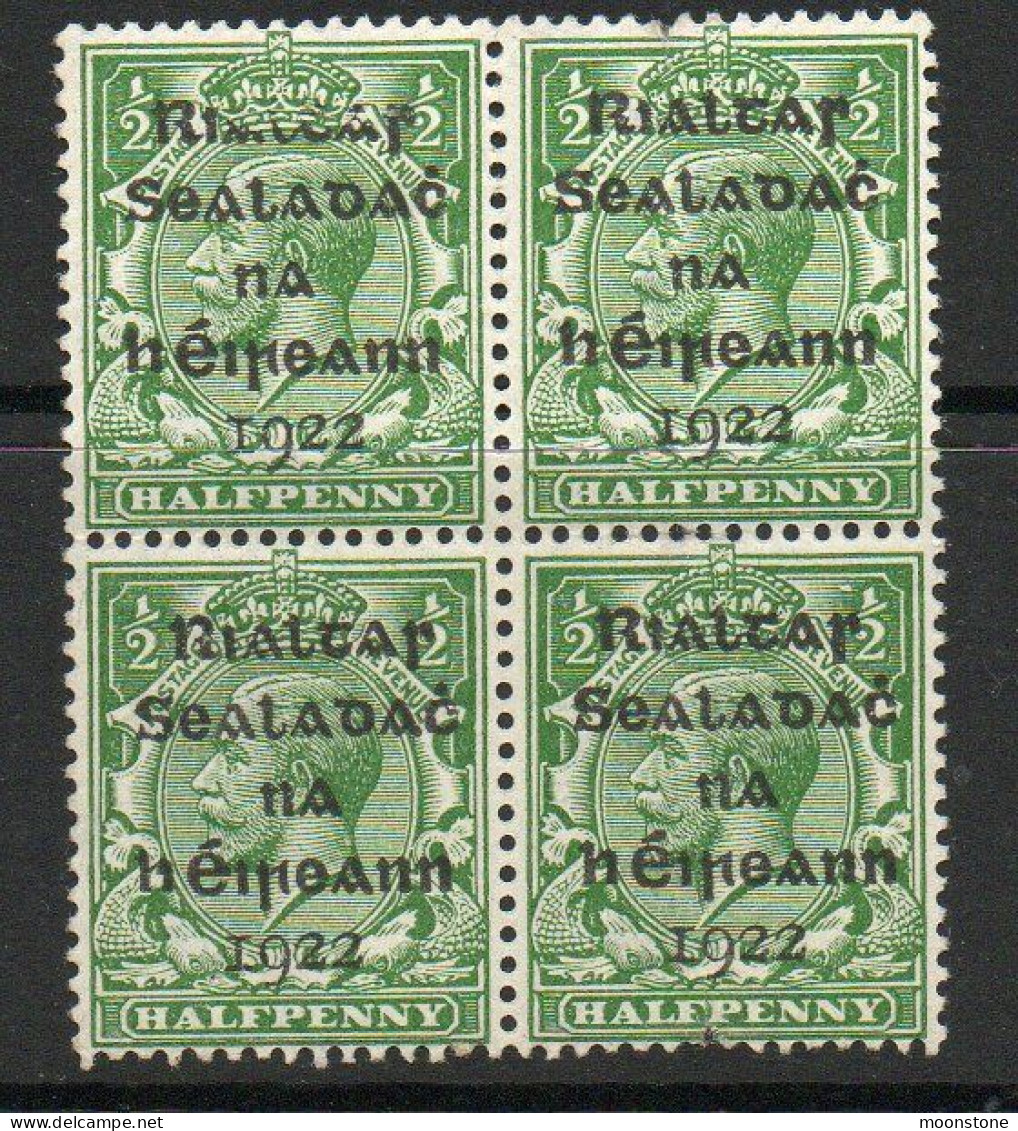 Ireland 1922 Dollard Rialtas Overprint On ½d Green Block Of 4, Rialtas Badly Damaged Top Left, MNH + Crease, SG 1 - Nuevos