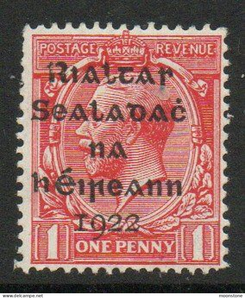 Ireland 1922 Dollard Rialtas Overprint On 1d Scarlet, Broken R & L In Rialtas, Hinged Mint, SG 2 - Ongebruikt