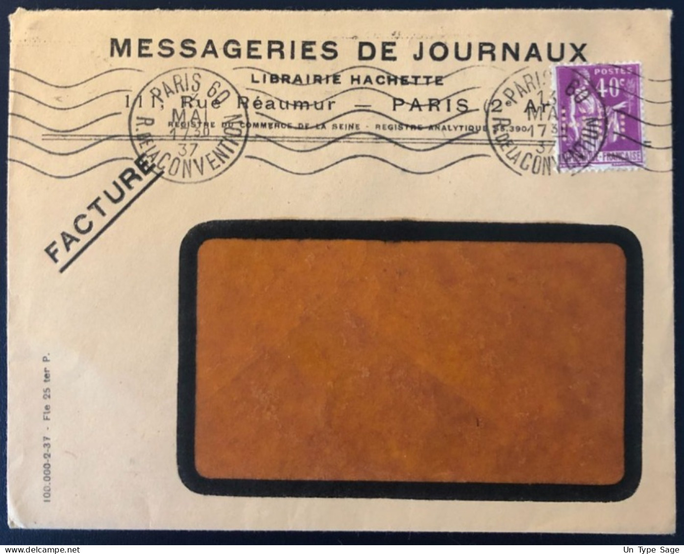 France, Divers Sur Enveloppe, Perforé MESSAGERIES DE JOURNAUX 1937  - (B1679) - Briefe U. Dokumente