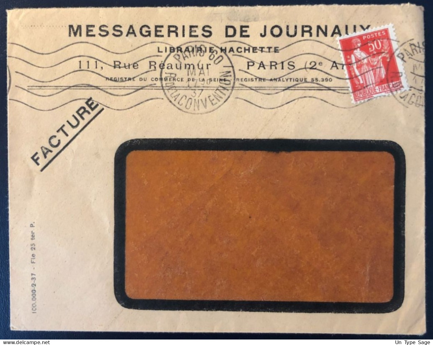 France, Divers Sur Enveloppe, Perforé MESSAGERIES DE JOURNAUX 1937  - (B1722) - Lettres & Documents