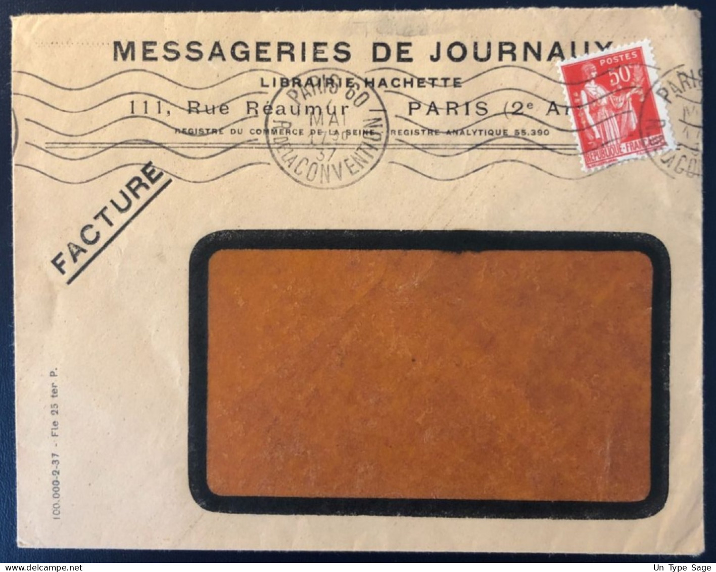 France, Divers Sur Enveloppe, Perforé MESSAGERIES DE JOURNAUX 1937  - (B1722) - Brieven En Documenten