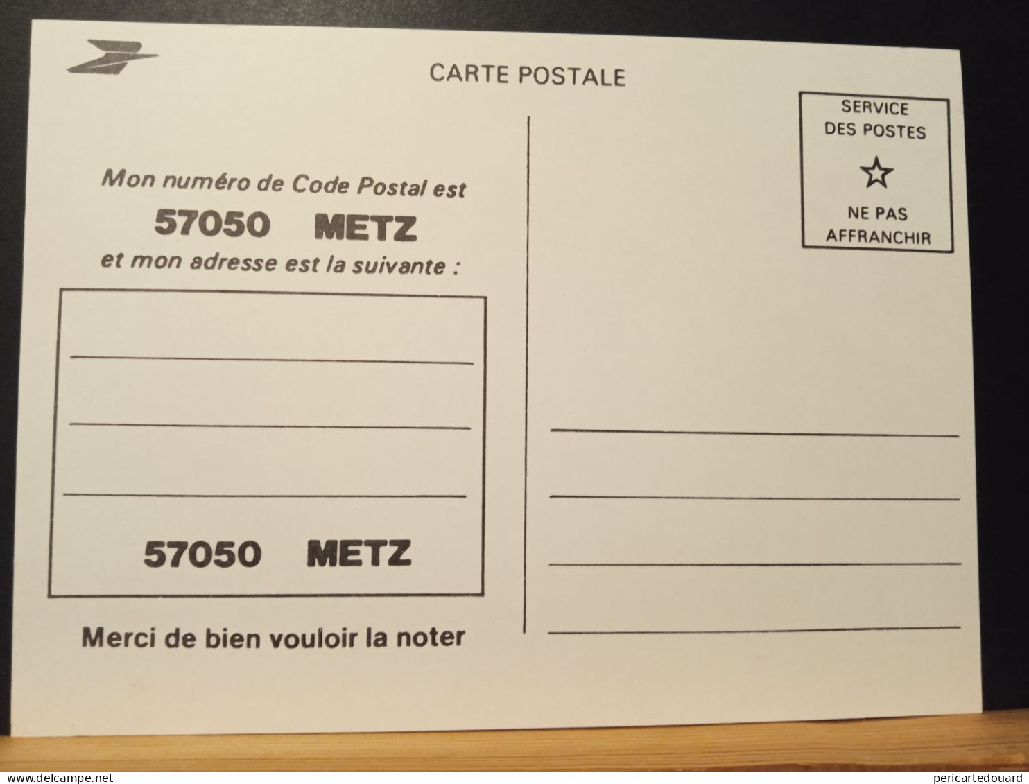 Code Postal. Carte Postale Blanche En Franchise,  57050  METZ. Neuve - Lettere