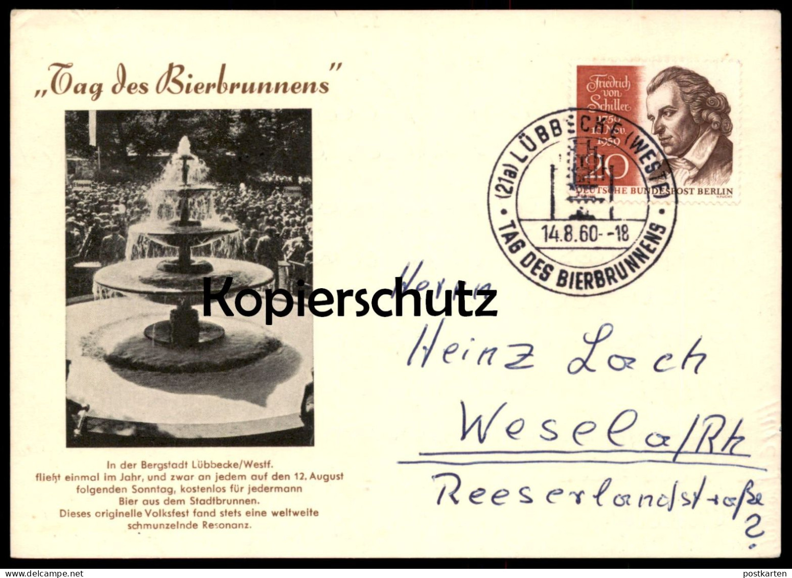 ÄLTERE POSTKARTE LÜBBECKE TAG DES BIERBRUNNENS VOLKSFEST 1960 BIER Beer Fountain Fontaine Ansichtskarte AK Postcard - Lübbecke