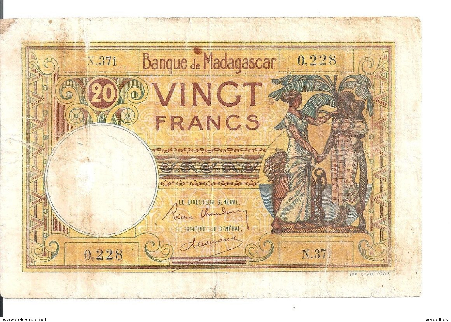 MADAGASCAR 20 FRANCS ND1937-47 VF P 37 - Madagascar