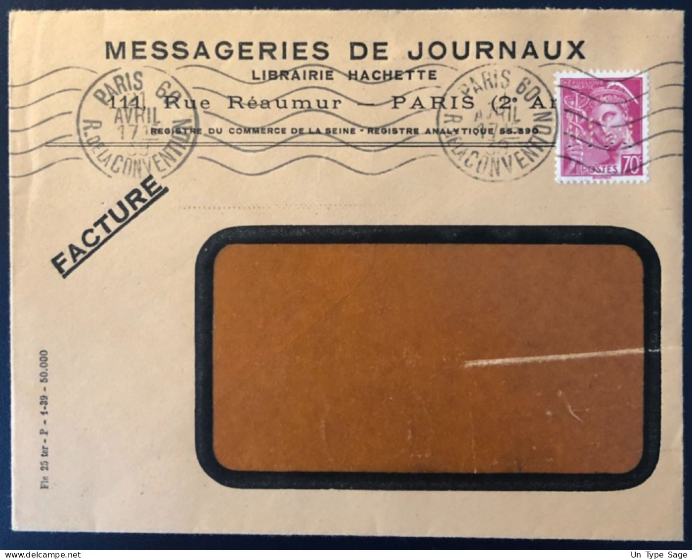 France, Divers Sur Enveloppe, Perforé MESSAGERIES DE JOURNAUX 1939  - (B1743) - Cartas & Documentos