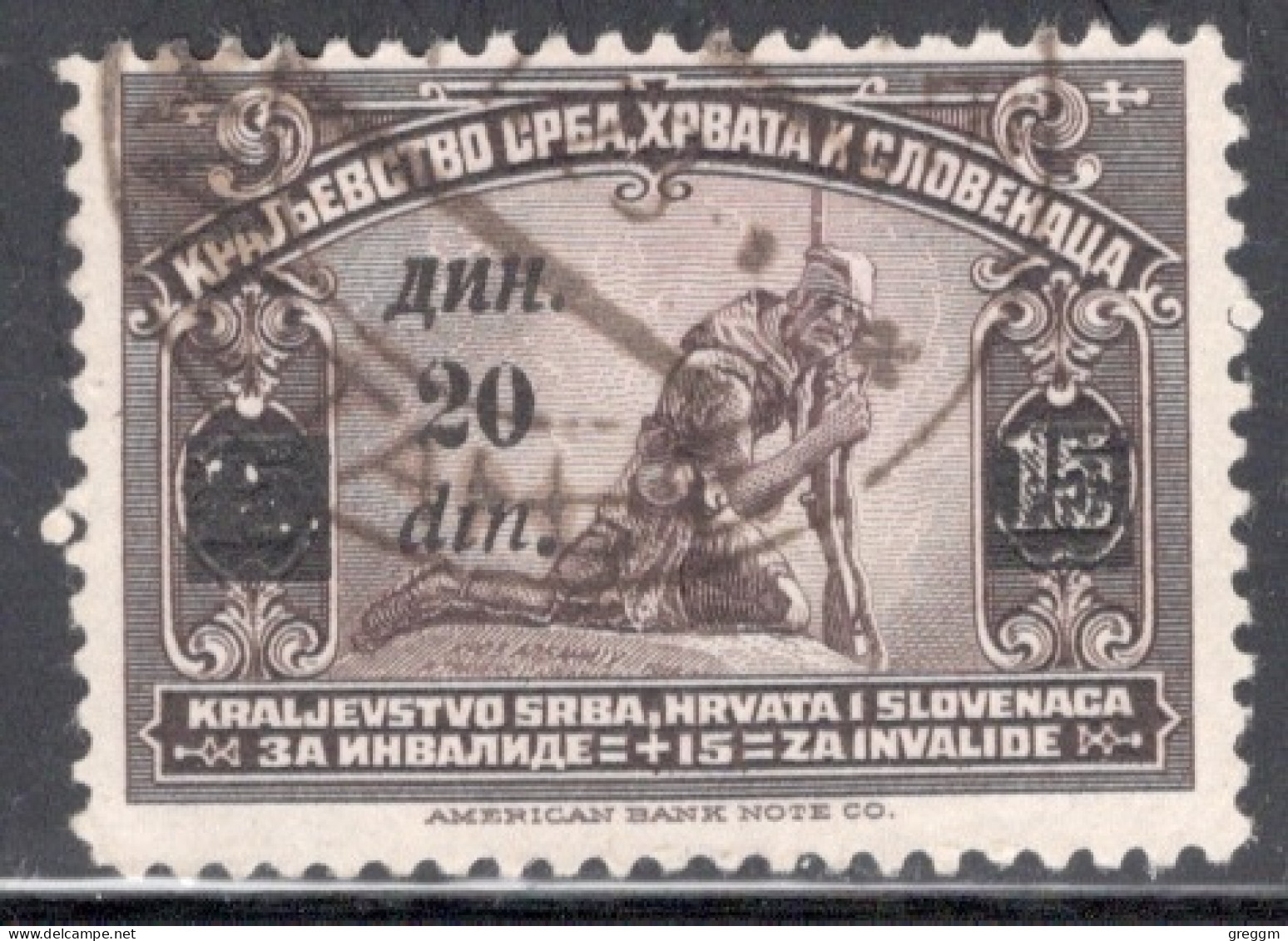 Yugoslavia 1922 Single Sold At Double Face Value For The Benefit Of Invalid Soldiers With 20 Din Surcharge In Fine Used - Gebruikt