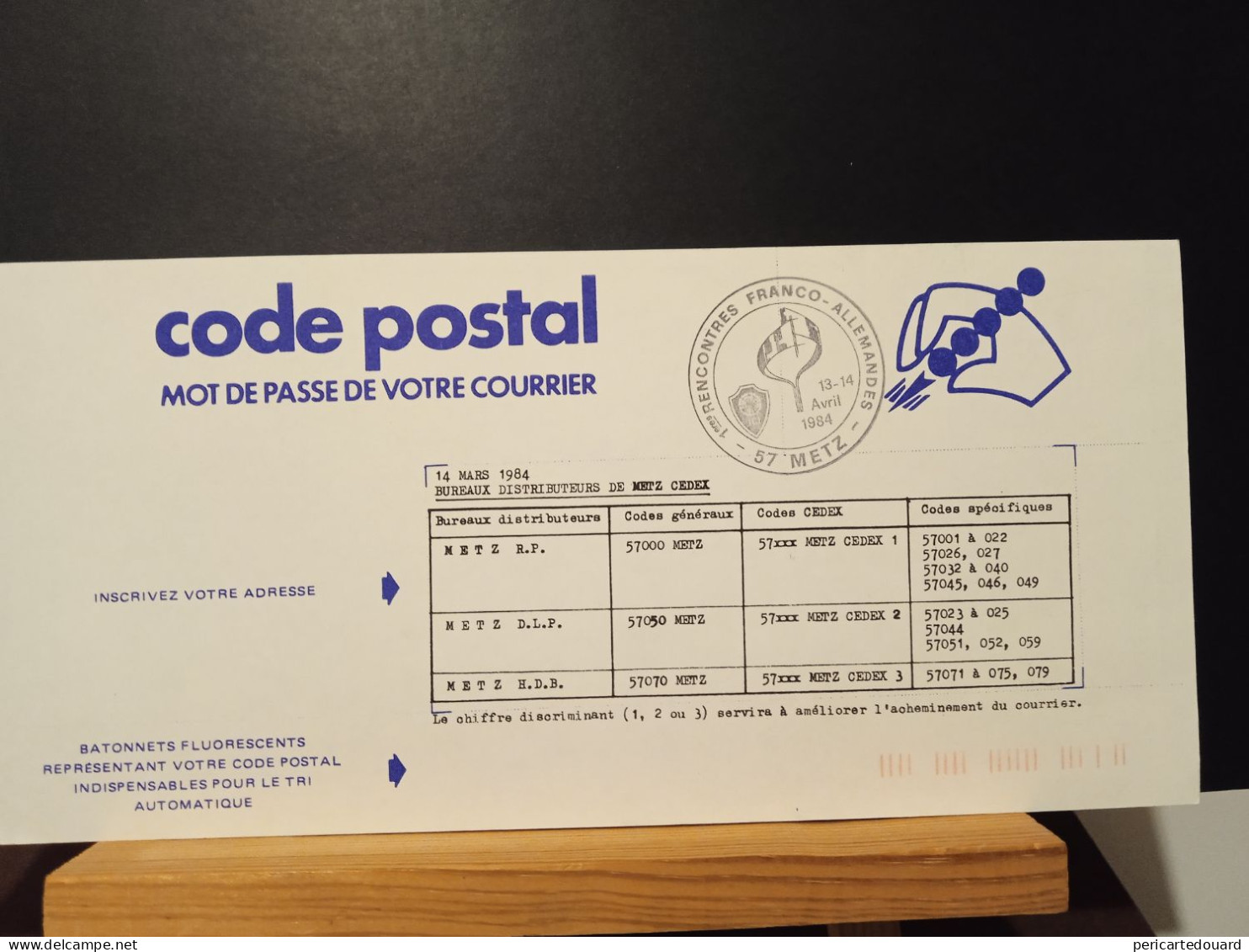 Code Postal. Carte D'information Informant Des Codes Postaux De  METZ - Covers & Documents