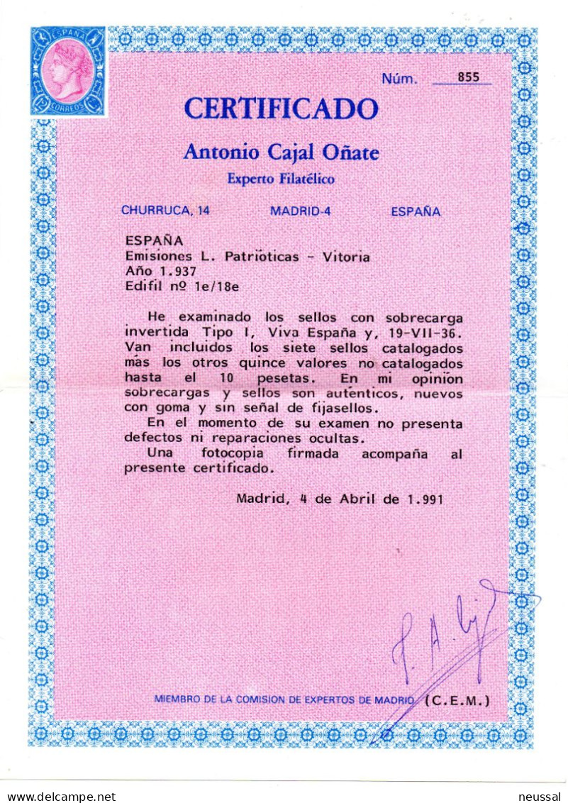 Serie Nº 1hi/18hi  De Vitoria Con Certificado - Emissions Républicaines