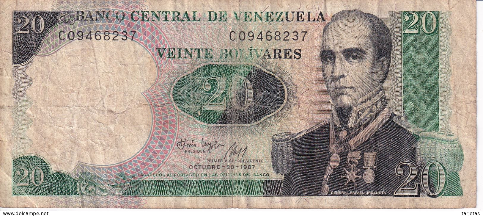 BILLETE DE VENEZUELA DE 20 BOLIVARES DEL AÑO 1987 (BANK NOTE) - Venezuela