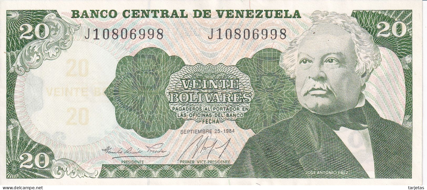 BILLETE DE VENEZUELA DE 20 BOLIVARES DEL AÑO 1984 EN CALIDAD EBC (XF) (BANK NOTE) - Venezuela