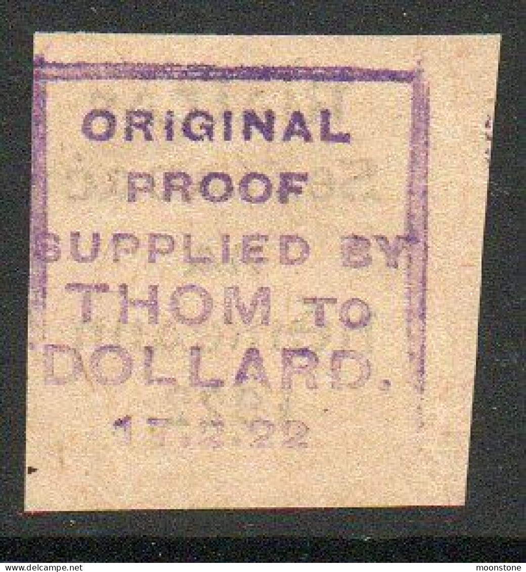 Ireland 1922 Thom Rialtas Original Proof On Ungummed Paper, Stamped In Violet On Reverse - Neufs