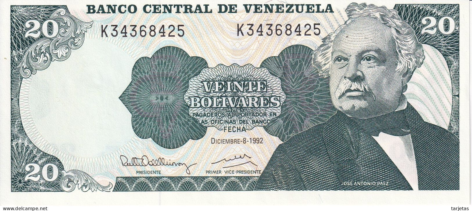 BILLETE DE VENEZUELA DE 20 BOLIVARES DEL AÑO 1992 SIN CIRCULAR (UNC) (BANKNOTE) - Venezuela