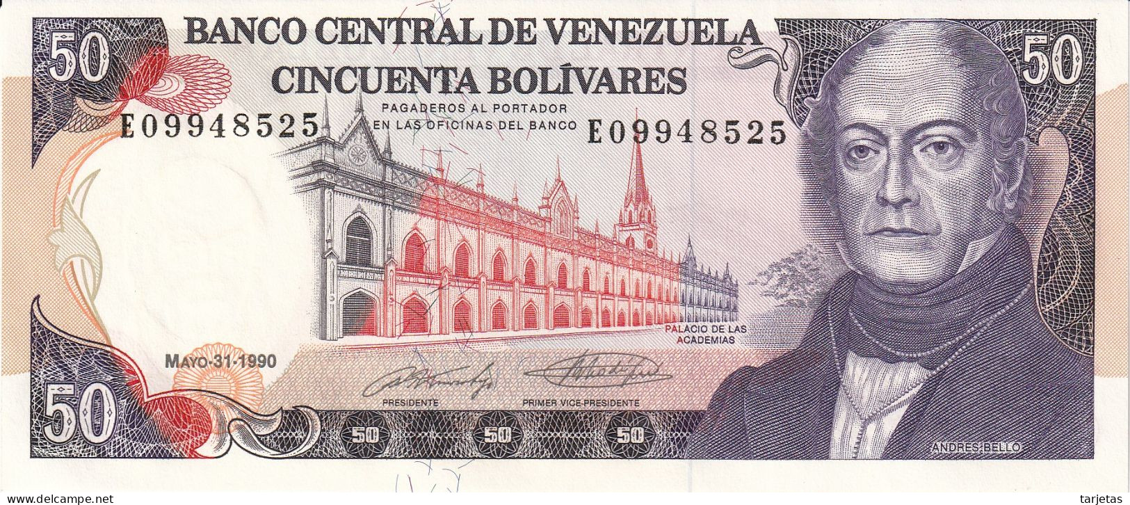 BILLETE DE VENEZUELA DE 50 BOLIVARES DEL AÑO 1990 SIN CIRCULAR (UNC) (BANKNOTE) - Venezuela