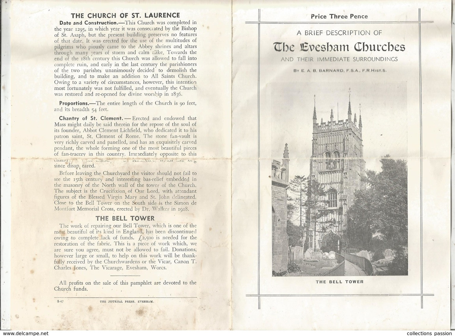 Dépliant Touristique, 4 Pages, A Description Of THE EVESHAM CHURCHES , Angleterre, Worcestershire , Frais Fr 1.45 E - Dépliants Touristiques