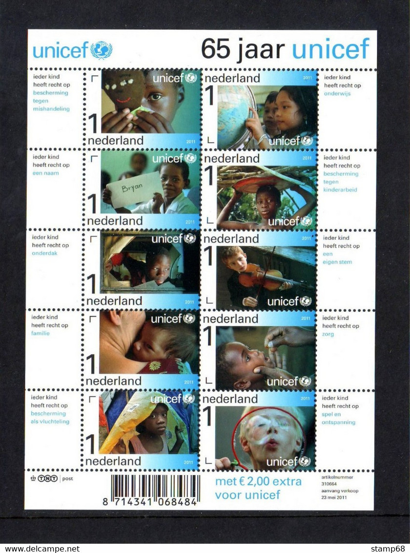 Nederland NVPH 2823-32 V2823-32 Vel Unicef 65 Jaar Met Toeslag 2011 Postfris MNH Netherlands - Nuevos