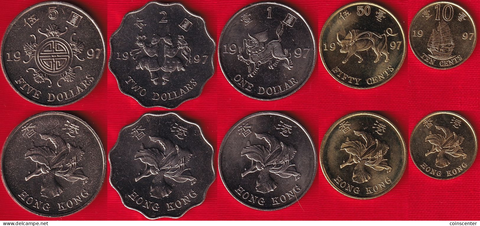 Hong Kong Set Of 5 Coins: 10 Cents - 5 Dollars 1997 "Special Region" UNC - Hong Kong