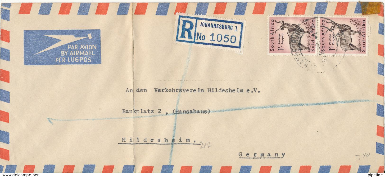 South Africa Registered Air Mail Cover Sent To Germany 1959 Folded Cover Topic Stamps - Posta Aerea