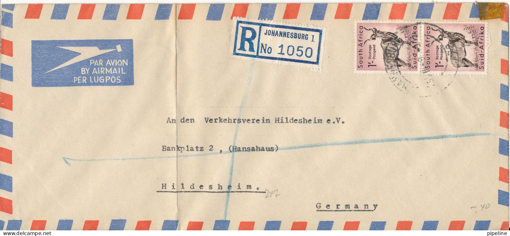 South Africa Registered Air Mail Cover Sent To Germany 1959 Folded Cover Topic Stamps - Luftpost
